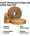 Three rolls of Game Changing Paper Box Sealing Tape 570 1.9 Inch By 55 Yard Brown Recycle Compatible For Packaging Shipping And Moving