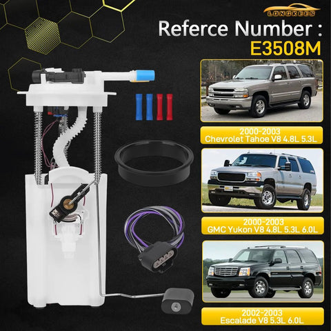 Chevy Tahoe GMC Yukon Cadillac Escalade Fuel Pump Assembly Fits 2000 To 2003 4.8L 5.3L 6.0L OE Replacement E3508M MU1518 MU1615 MU170 FG0324 Durable Fuel Module For Steady Pressure And Quick Cold Starts