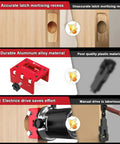 Comparative image showing Heavy Duty Door Latch Mortise Tool For Router Clamp On Door Mount with aluminum body versus plastic, showcasing durability.