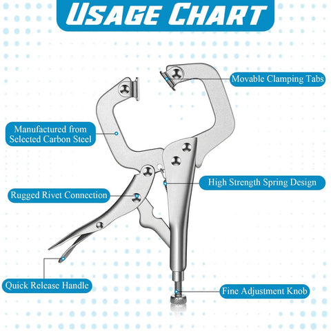 Workhorse 11 Inch Locking C Clamps 4 Pack Heavy Duty Steel with quick release handle and movable clamping tabs.