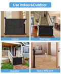Retractable Baby Gate for Stairs and Doorways, 33 Inch High Expands to 55 Inch Wide, Kid Safe, Pet Friendly Safety Gate in indoor outdoor settings