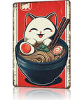 Vintage Cat In Ramen Bowl Metal Tin Sign 8x12 Inch Wall Art For Home Office Garage Decor, Quirky Kitchen Poster