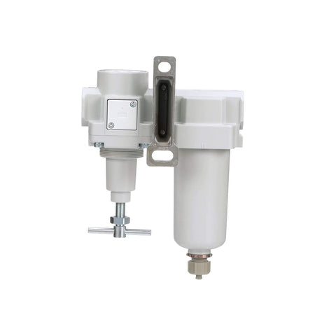 Air Filter Regulator Combo Three Quarter Inch NPT With T Handle Manual Drain Heavy Duty Metal Bowl Ten Micron Element Zero To One Hundred