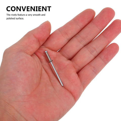 Stainless Steel Blind Rivets 50 Pcs Dome Head Smooth Finish Heavy Duty Break Resistant Fasteners held in hand