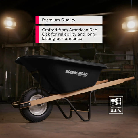 Heavy Duty Wheelbarrow Handle Set Built Tough From American Hardwood, Shock Absorbing Grips, One And Five Eighths Inch Fit, side view