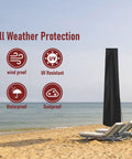 Tough As Nails Waterproof Patio Umbrella Cover With Rod For 7 To 11 Ft Outdoor Umbrellas on beach, weather protection icons