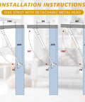 Installation diagram of 30 Pack 10 Inch Gas Struts For Cabinets And Doors With Soft Open Pneumatic Lift For RV Boat Hatch Furniture Lids 100N 22.5lb Heavy Duty Props Includes 29mm Mounts And 49 By 13 Mm Brackets