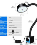 Diagram of Magnetic LED Work Light 20W With 2000 Lumens 6500K Ultra Bright White Light 500mm Flexible Gooseneck and specs