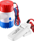 12 V 1100 GPH Bilge Water Pump with Automatic Float Switch for Boats, Electric Marine Bilge Pump Kit, red pump with white float switch