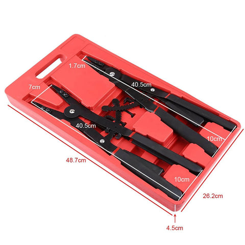 Heavy Duty 16 Inch Circlip Pliers Set 2 Pack Internal and External Snap Ring Pliers With 0 15 45 90 Degree Tips in red case