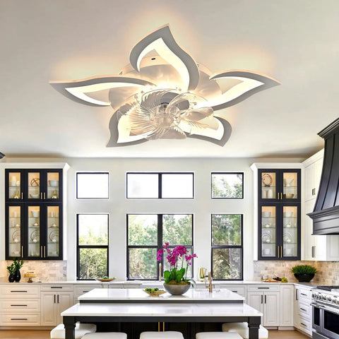 26.8 Inch Dope Flower Lamp Chandelier Ceiling Fan With Lights in modern kitchen setting