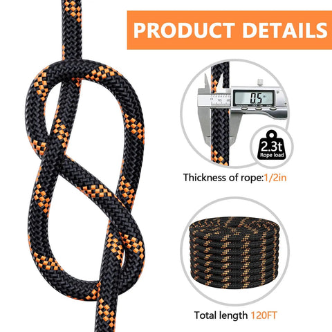 Top Shelf Heavy Duty Braided Polyester Arborist Rope Half Inch By 120 Feet Badass Breaking Strength For Serious Tree Work Hiking Camping And Swing Project Black
