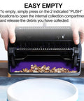 Lightweight Manual Carpet Sweeper and Rug Cleaner Cruises Across Carpets Without Breakin A Sweat Picks Up Pet Hair and Dust Like A Charm For Quick Daily Cleanup Sessions easy empty compartment showing debris removal.