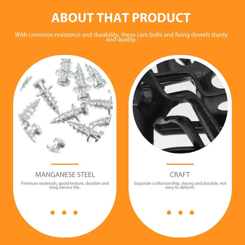 Close-up of black manganese steel cam locks and fasteners from the Legit Solid Furniture Connectors And Heavy Duty Hidden Fastener Clip Kit.