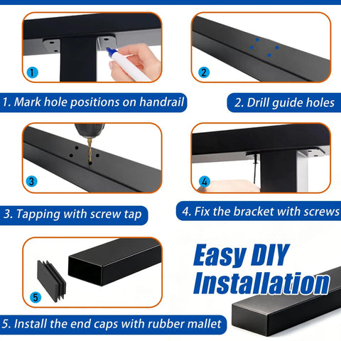 Installation steps for Premium 8ft Black Cable Railing Handrail Kit with heavy duty 304 stainless steel deck top guardrails.