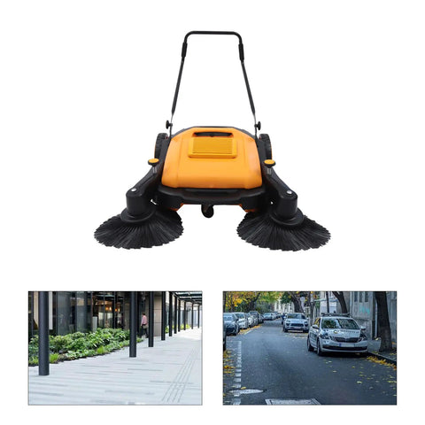 UILMLIO Manual Floor Sweeper With Foldable Handle, Motorless Design Saves Cash On Utility Bills. Includes Huge 12 Gallon Waste Container And Sags For Indoor Outdoor Use Like A Charm. Effortless Operation Gets The Job Done Fast Without Any Noise Or Hassle