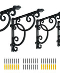 Four Piece Straight Up Heavy Duty Cast Iron Wall Mount Shelf Brackets In Genuine Antique Black Includes Strong Screws And Reliable Anchors for easy installation.