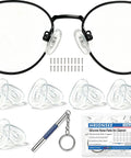 Hella Comfy Universal Silicone Nose Pads For Glasses 12 Pairs with anti-slip air cushions, metal screws, and screwdriver kit.