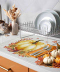 Fall Thanksgiving Dish Drying Mat For Kitchen Counter Yellow Pumpkin Sunflower Wood Grain Look Absorbent Microfiber 16x18 in