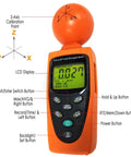 RF EMF Strength Meter Pro For Home Use 50MHz To 3.5GHz Electromagnetic Field Detector with labeled buttons and LCD display.