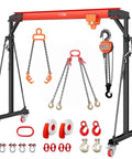 Heavy Duty 2200 Lbs Gantry Crane With 8 To 12 Ft Adjustable Height Solid Workshop Hoist And Full Manual Trolley Kit For Garage Or Shop Handling Massive Loads Without Breaking A Sweat with accessories andlifting chains.
