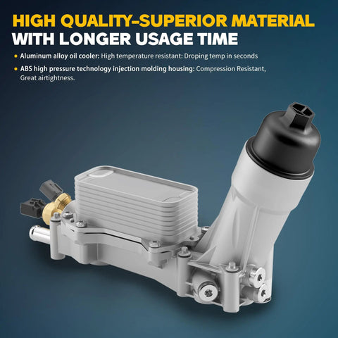 Upgraded Aluminum Engine Oil Filter Housing With Oil Cooler For 2011-2016 Chrysler 200 300 Dodge Vehicles, side view