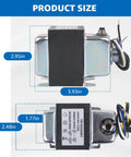 100VA 120V To 24V AC Transformer With Built In Circuit Breaker showing dimensions 2.95in x 3.93in, foot and hub mount view