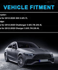Vehicle fitment list for Front Wheel Bearing Hub Assembly 5 Lugs With ABS Fits 2012 To 2020 Challenger And Charger 3.6L 5.7L 6.2L 6.4L Replaces OE 513325 HA590465 BR930578 Premium Quality Replacement Drop In shown with a sedan car.