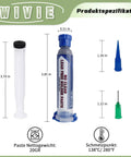 Low-Temp Lead-Free Solder Paste For Precision Soldering With Tin-Bismuth Alloy tube, nozzle tips, and size specifications