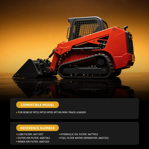 Side view of a Bobcat MT100 mini track loader with Maintenance Filter Kit For Bobcat MT52 MT55 MT85 MT100 Mini Track Loader