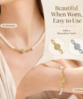 12 Pack Magnetic Necklace Clasp Extenders In Gold And Silver Easy Lobster Closure Converters Highlighted on Necklace and Bracelet