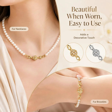 12 Pack Magnetic Necklace Clasp Extenders In Gold And Silver Easy Lobster Closure Converters Highlighted on Necklace and Bracelet