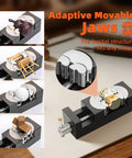 Image of Precision Mini Drill Press Vise Featuring Self Adjusting Fractal Grips, showing adaptive jaws holding various shapes.