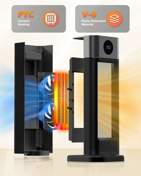 Cutaway view of Portable 1500W Indoor Space Heater With Remote, 15.5 Inch Tall Tower Heater, showcasing heating elements.