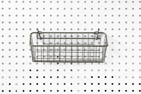 Small Pegboard Wall Mount Basket Organizer For Garage, Workshop Or Craft Room, Easy Install Coated Steel Wire Basket With Locking Hooks