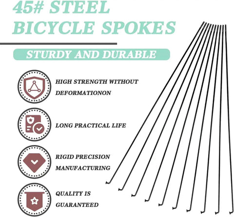 36 Pack 14G J Bend Bicycle Spokes With Brass Nipples Black Steel Universal Fit for MTB Ebike Mountain Road City Bikes