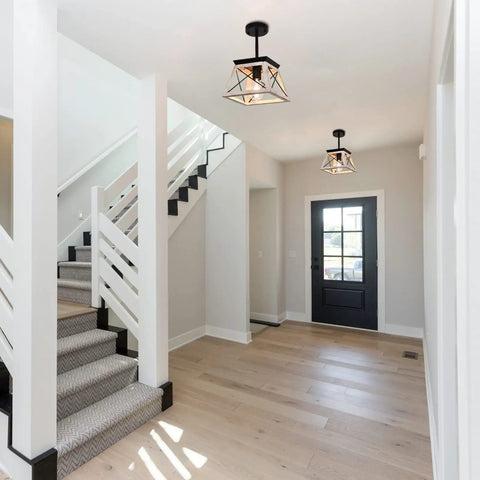 Farmhouse Pendant Light Fixture Rustic Beige Hanging Vintage Pendant Chandelier in modern hallway with E26 Base and cozy vibe
