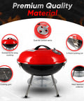 14 Inch Portable Charcoal BBQ Grill With 3 Point Locking Lid For Heat Preservation And Dual Venting System, details shown