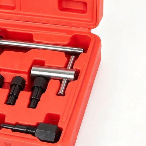 Heavy Duty Metal Bearing Extractor Blind Hole Puller Removal Tool Kit With Deep Reach Hardened Collet Adjustable Screw Set Grabbing Eight To 32 Millimeter Inner Dia Tight Grasp No Slip Smooth Motorcycle Water Pump Bearing Removal Fix Now, red case