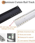 Double Tracks Ceiling Mount Curtain Rail With Hooks For Living Room And Bedroom Ultra Thin Aluminum Curtain Rod Smooth Noiseless Sliders Room Divider Track White Finish 1.9m Length, white aluminum track with end caps
