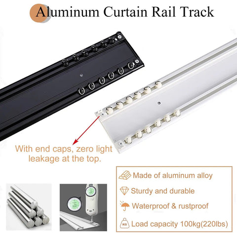 Double Tracks Ceiling Mount Curtain Rail With Hooks For Living Room And Bedroom Ultra Thin Aluminum Curtain Rod Smooth Noiseless Sliders Room Divider Track White Finish 1.9m Length, white aluminum track with end caps
