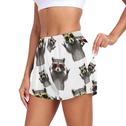 Cool Raccoons Wearing Sunglasses Womens Athletic Shorts 4 Way Stretch Quick Dry Breathable Beach Workout Shorts For Yoga Jogging Size Small Multicolored