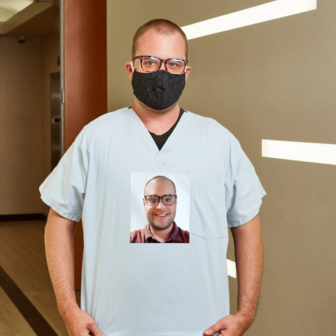 Person wearing custom tee with a portrait using Stretchable Heat Transfer Paper For Light Fabrics Inkjet Printer Ready 8.5 X 11 Inch Sheets 5 Count Easy Iron On Transfers That Stretch With Your Fabric Soft Feel Ideal For Custom Tees.