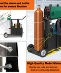 Beefy Heavy Duty Rolling Welder Cart With 360 Swivel Wheels holding welding machines and gas tank, hex nuts visible