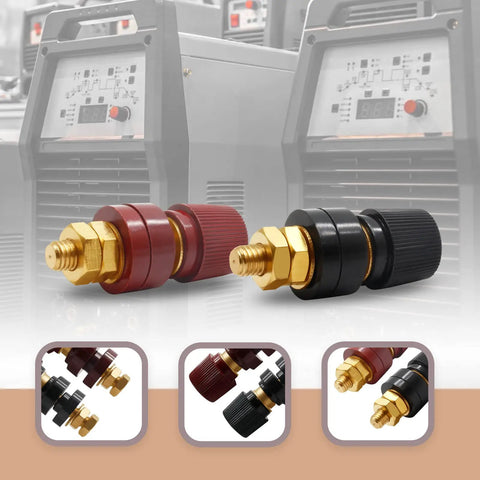 Solid 1/4 Inch Copper Battery Terminal Studs In Red And Black, Heavy Duty Cable Connectors for your ride, showcasing M6 threads and gold connectors.