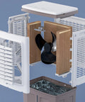 Portable Ice Cooling Evaporative Air Cooler With Three Speed Settings Kills The Humidity And Keeps You Cool As A Cucumber, revealing internal components.