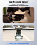 Dual mounting options for Ultra Bright 1100 Lumen Bike Headlight With 270 Degree Wide Beam Auto On Off 6 Modes Daytime Warning 46 Hour Run Time Compatible With Garmin Wahoo Bryton Computers For Night City Rides Ready To Roll