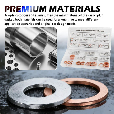 88 Piece Aluminum and Copper Oil Plug Washer Kit With 11 Sizes for M10 M12 M14 M16 M18 Car Drain Plugs Sealing Gasket Set