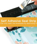 Heavy Duty Poly Mailers Self Seal Shipping Bags 2.3 Mil With Floral Blue Pink Flower Dot Plaid Designs shown with adhesive seal strip