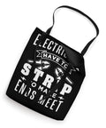 Funny Wire Strippers Electrician Tote Bag For Men featuring black canvas with graphic text and tools design, ideal for tradesmen.